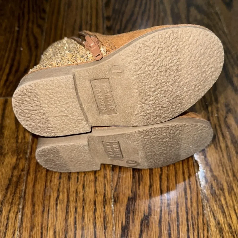 Harper Canyon Brown Suede with Gold Sparkle Ankle Boots 7